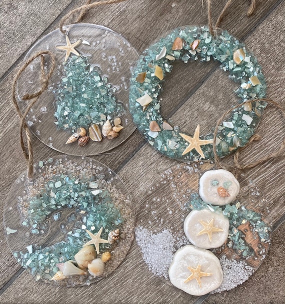 Valery Madelyn Coastal Christmas Ornaments Set – 8-Piece Light Blue & Silver Blown Glass Beach Decor For Summer, July, Or Holiday Trees