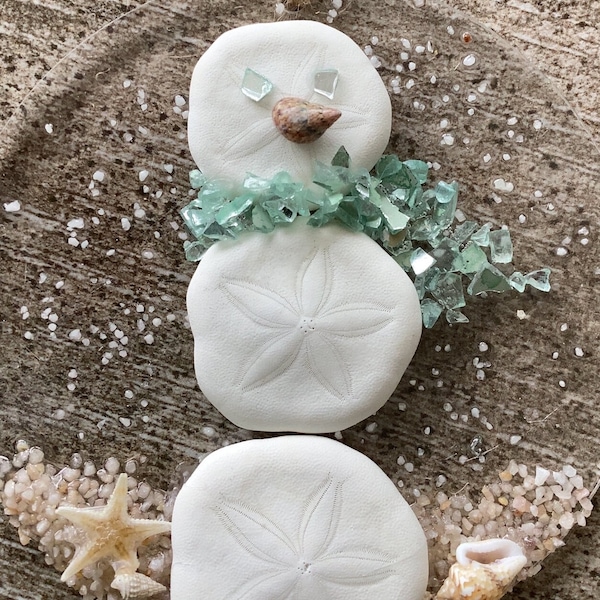 Coastal Christmas Ornament- Aqua  Snowman on Beach
