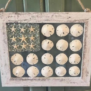 American FLAG- sand dollar  & starfish Framed  Art