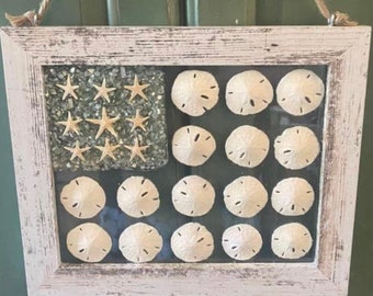 American FLAG- sand dollar  & starfish Framed  Art