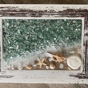 BEACH SCENE crushed glass Framed Art