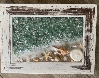 BEACH SCENE crushed glass Framed Art