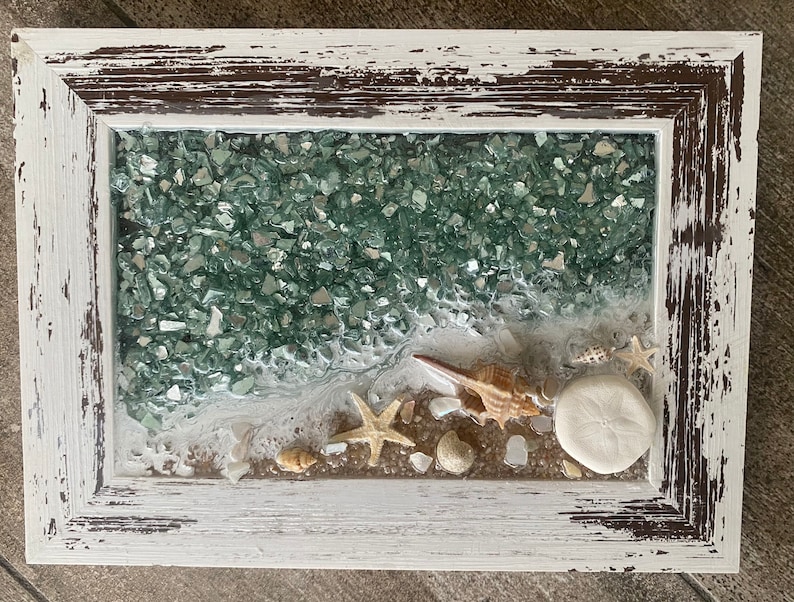 BEACH SCENE Crushed Glass Framed Art Etsy