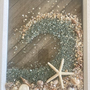 WAVE Crushed Glass/Shell Framed Art
