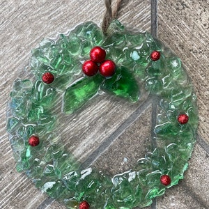 Coastal Christmas Ornament- Wreath with red berries