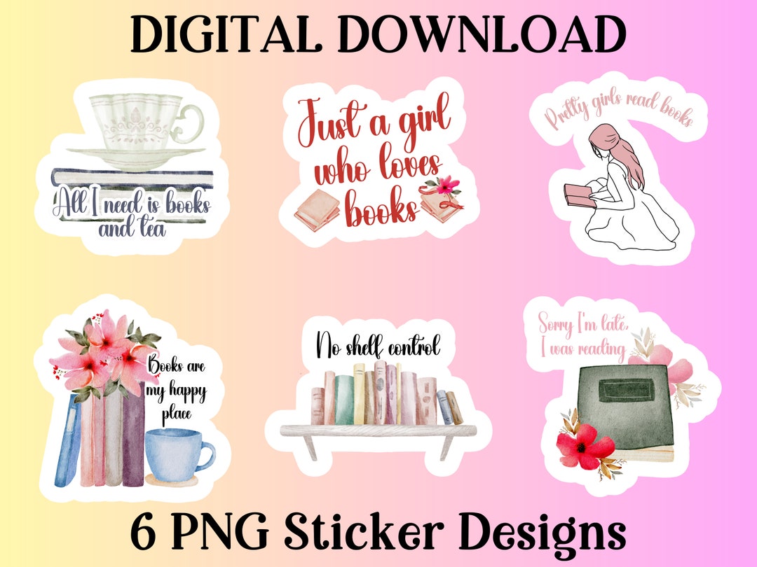 Printable Book Lover Sticker Bundle PNG, Digital Download, Print and ...