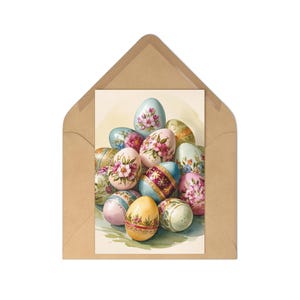Set di cartoline pasquali in stile vintage - Biglietti di auguri per le feste in stile retrò, decorazioni per la collezione primaverile, illustrazioni in stile antico, confezione da