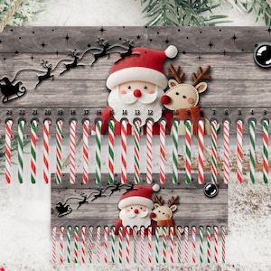 CANDY CANE COUNTDOWN Sublimation Blanks - Advent Calendar Door Hangers - Santa + Reindeer Felt - Candy Cane png - Candy cane sublimation png