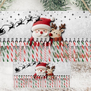 CANDY CANE COUNTDOWN Sublimation Blanks - Advent Calendar Door Hangers - Santa + Reindeer Felt - Candy Cane png - Candy cane sublimation png