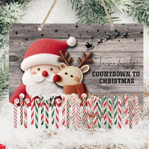 CANDY CANE COUNTDOWN Sublimation Blanks - Advent Calendar Door Hangers - Santa + Reindeer Felt - Candy Cane png - Candy cane sublimation png