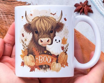 Highland Cow Ghost Mug: Fall Halloween Sublimation Design (Digital Download)
