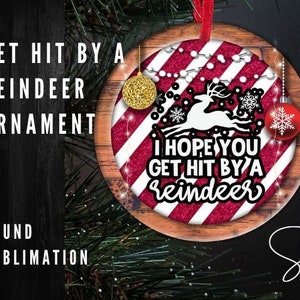 Sassy Sarcastic Ornament, Round Christmas Ornament, Holiday Ornament Sublimation Funny Ornament - Hit by Reindeer