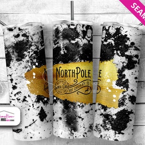 North Pole Hot Chocolate Christmas Holiday Sublimation Tumbler Designs, 20oz Skinny Tumbler Wrap Template - PNG Digital Download