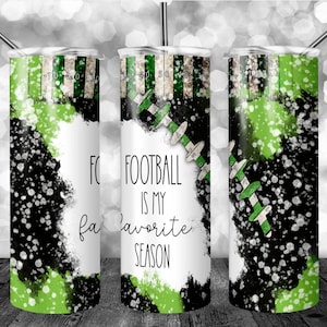 20oz Skinny Tumbler Green Black Football Designs Template Straight PNG File Download football mom sport tumbler design