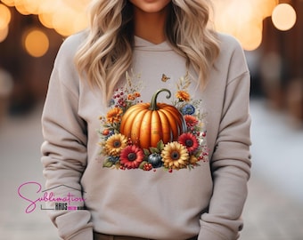 Fall Pumpkin Floral PNG: Thanksgiving Autumn Design (Digital Download)