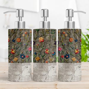 Soap Dispenser Design Soap wrap - Embroidered Flowers - Soap Design for sublimation - Digital Download  Embroidery + Stone - SEAMLESS