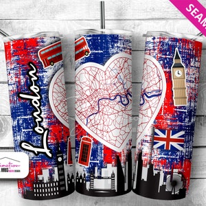 London UK wrap, 20oz Skinny Tumbler Sublimation Design, PNG File Digital Download, Travel