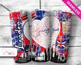 London UK wrap, 20oz Skinny Tumbler Sublimacja Design, PNG Plik Cyfrowy Do Pobrania, Podróż