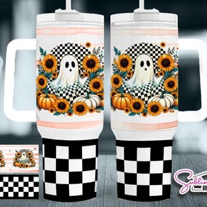 Spooky Season | Retro Halloween Tumbler | Sequin Pumpkin Sublimation Tumbler | Halloween 40oz Tumbler | Ghost Tumbler | 40oz retro Ghost