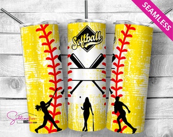Softball 20oz Skinny Tumbler Wrap Template - PNG Digital Download 20oz Softball Wrap Digital Download Summer Softball Tumbler - Yellow