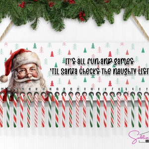 Candy Cane Countdown PNG Santa Countdown PNG, afdrukbare countdownkalender Adventskalender Countdown Blank - 4 versies