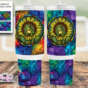 Modello di involucro per tumbler da 40 once con acquerello di rana - Download digitale PNG Tumbler sottile da 40 once con sublimazione Rana da 40 once