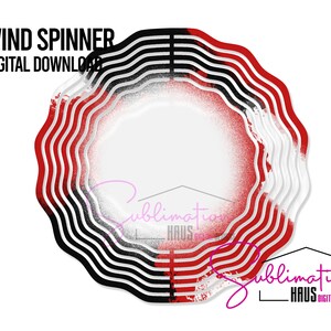 May include: Red, black, and white wind spinner design with a circular shape and wavy lines. Digital download.