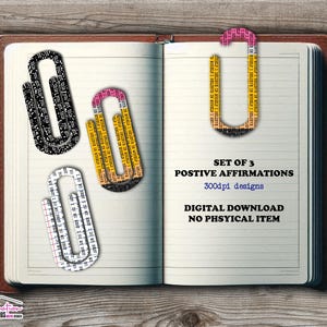 Set di 3 Paperclip PNG / Set scolastico di affermazione positiva, regalo per insegnanti, Paperclip png, disegni di Paperclip, set di sublimazione di Paperclip