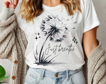 Shirt met bloemenprint Dandelion: Just Breathe yoga-meditatie-T-shirt