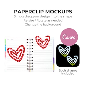 Mockup de clipe de papel de coração, design de mockup de clipe de papel Canva, design de clipe de papel para sublimação, presente criativo para professores, clipe de papel de coração