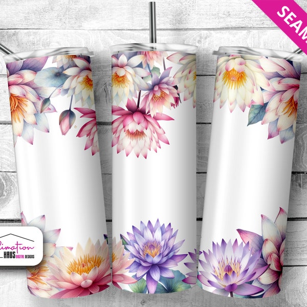 Waterlilies 20oz Flaco Vaso 20oz Sublimación Vaso Diseño Descarga Directa Regalo para mamá Vaso Floral 20oz Floral Waterlilies