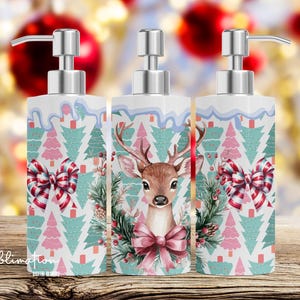 Christmas Soap Dispenser Design Deer Soap wrap Soap Design for sublimation - Digital - Christmas Soap png - Pink Christmas
