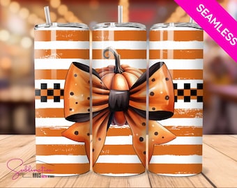 Halloween Coquette Bow Tumbler Design: Pumpkin Watercolor PNG (Digital Download)