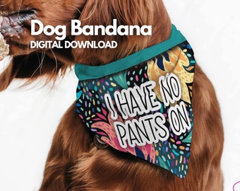 Grappige hondenbandana: "Ik heb geen broek aan" huisdierensjaal, png (digitale download)