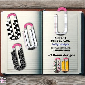 Set aus 5 Büroklammer PNG | Papier Schule Set, Geschenk für Lehrer, Büroklammer png, Büroklammer Designs, Bleistift, Zusammengesetztes und Liniertes Papier