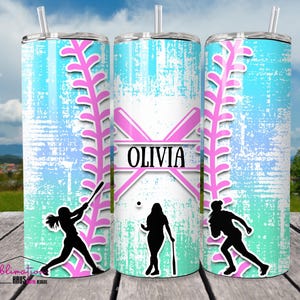Softball 20oz Skinny Tumbler Wrap Template - PNG Digital Download 20oz Softball Wrap Digital Download Summer Softball Tumbler - Blue Green