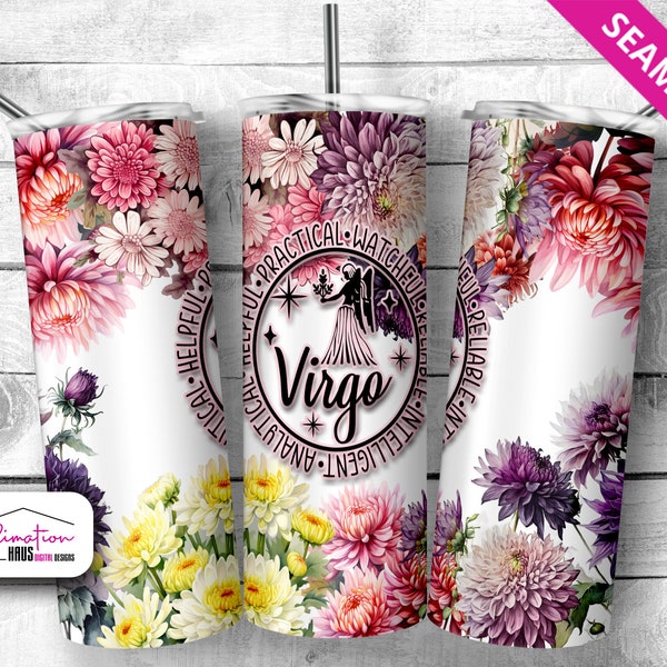 Virgo 20oz Skinny Tumbler Zodiac 20oz Sublimation Design Template Tumbler Design Straight Download Inspirational, Gift for mom