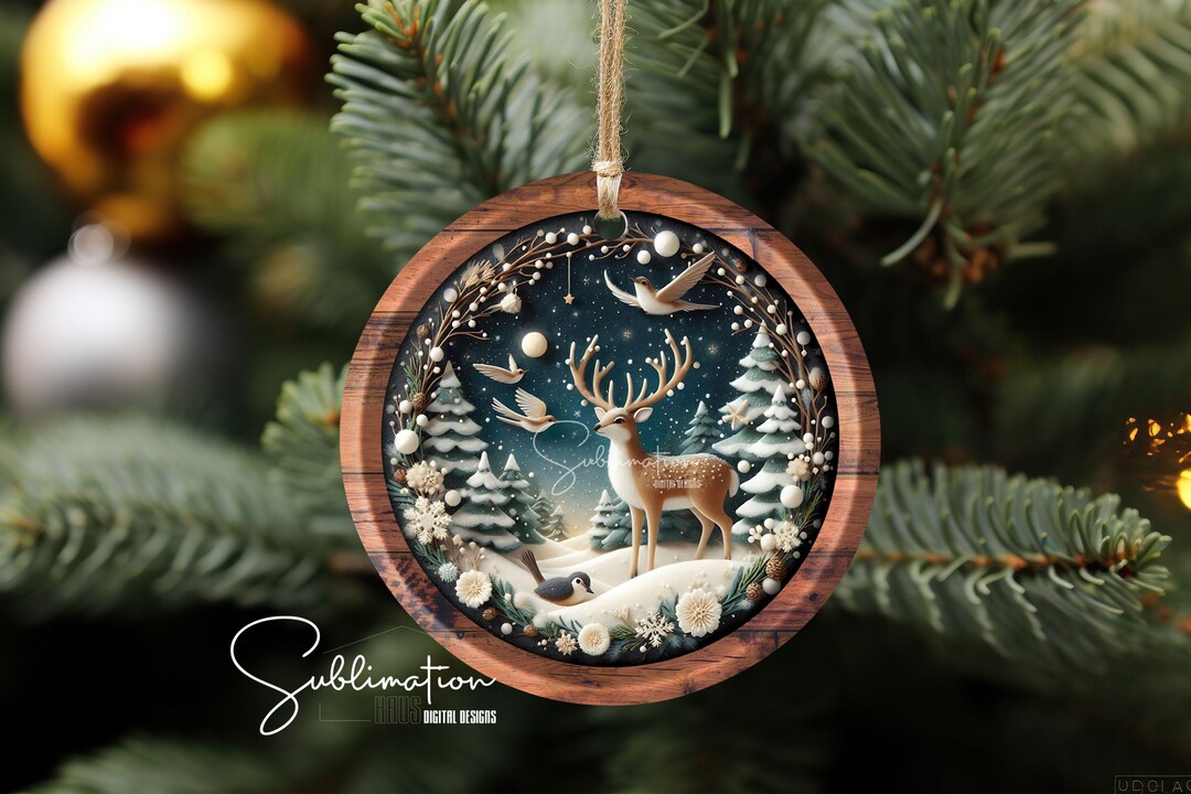 Deer Christmas Ornament PNG: Winter Holiday Sublimation Design (digital ...
