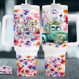 Akvarell lastbil 40oz tumblerwrap: Dirt Roads Country Music (digital nedladdning i PNG)