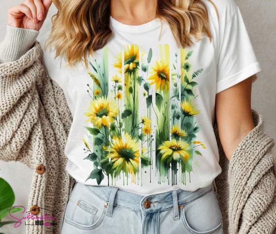 Watercolor Sunflower T-Shirt Design: Brush Stroke Clipart (Digital Download)