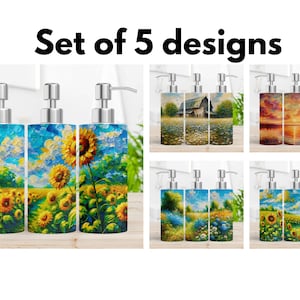 Summer Soap Dispenser Designs - Set of 5 - Pastel Oil Painting Soap wrap Designs for sublimation - Digital Download