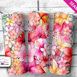 Plumeria Floral Tumbler Designs, Flowers 20oz Skinny Tumbler Wrap Template - PNG 20oz Floral Tumbler Flower wrap frangipani hibiscus