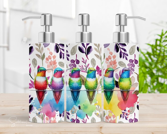 Hummingbird Watercolor Soap Dispenser Wrap: Bird Lover Gift (Digital Download)