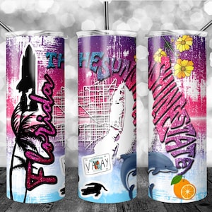 Florida Tumbler wrap, 20oz Skinny Tumbler Sublimation Design, PNG File Digital Download, Travel Florida Miami