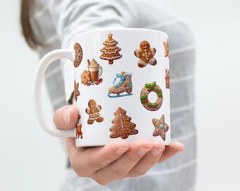 Christmas Gingerbread Mug Wrap - Cute Gingerbread Girl Design - Digital Download - Holiday Mug Design