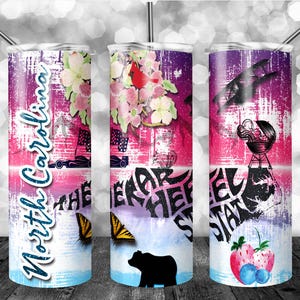 North Carolina wrap, 20oz Skinny Tumbler Sublimation Design, PNG File Digital Download, Travel North Carolina USA