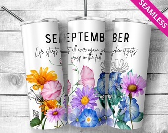 Birth Month Flower Tumbler Wrap: September Floral Design (Digital Download)