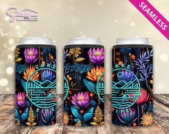 Lake Life Floral Can Cooler Sublimation Wrap (PNG Digital Download)