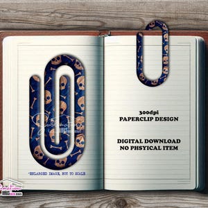 Teacher Gift Paperclip PNG, Halloween Design Paperclip Design for Sublimation, 3D Paperclip, Classroom Supplies, Fall Paperclip, Skulls Blue