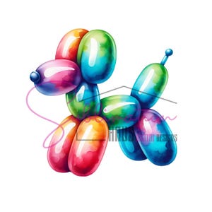 Clipart chien ballon aquarelle - Art chien mignon - téléchargement numérique pour T-shirts - Invitation chien ballon aquarelle - soirée à thème chiot